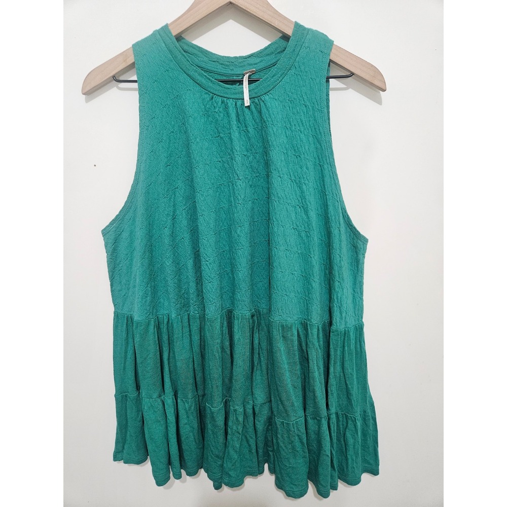 Free People Teal Green Tiered Babydoll Sleeveless Open Back Tie Top Small S